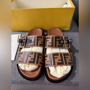 Fendi Women's Brown Logo Slide Sandals